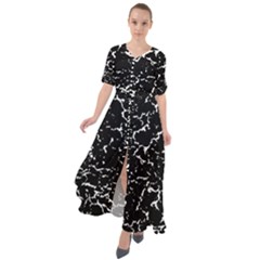Black And White Grunge Abstract Print Waist Tie Boho Maxi Dress by dflcprintsclothing