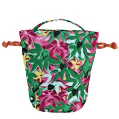 Floral-abstract Drawstring Bucket Bag by PollyParadise