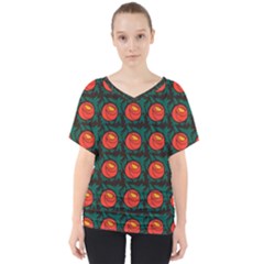 Rose Ornament V-neck Dolman Drape Top by SychEva
