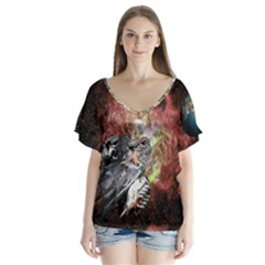 Space V-neck Flutter Sleeve Top by LW323