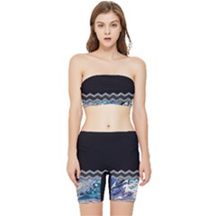 Blue Ocean Minimal Liquid Painting Stretch Shorts And Tube Top Set by gloriasanchez