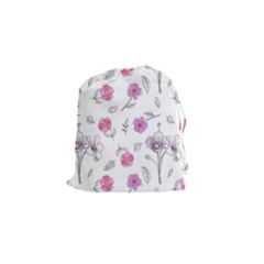 Flowers In One Line Drawstring Pouch (small) by SychEva