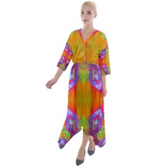 Glitch Futuristic Punk  Quarter Sleeve Wrap Front Maxi Dress by gloriasanchez