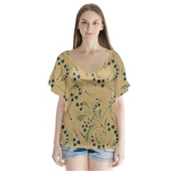 Folk Floral Art Pattern  Flowers Abstract Surface Design  Seamless Pattern V-neck Flutter Sleeve Top by Eskimos