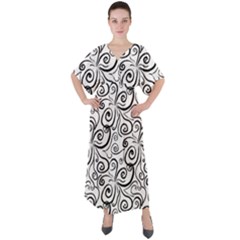 Squiggles V-neck Boho Style Maxi Dress by SychEva
