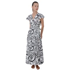 Squiggles Flutter Sleeve Maxi Dress by SychEva