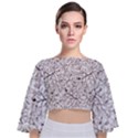 Pencil Flowers Seamless Pattern Tie Back Butterfly Sleeve Chiffon Top View1