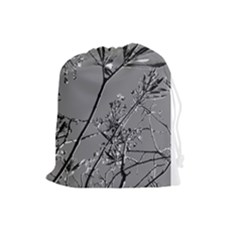 Grey Colors Flowers And Branches Illustration Print Drawstring Pouch (large) by dflcprintsclothing