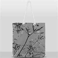 Grey Colors Flowers And Branches Illustration Print Full Print Rope Handle Tote (large) by dflcprintsclothing