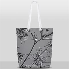 Grey Colors Flowers And Branches Illustration Print Full Print Rope Handle Tote (small) by dflcprintsclothing