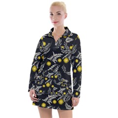 Folk Flowers Art Pattern Floral Abstract Surface Design  Seamless Pattern Women s Long Sleeve Casual Dress by Eskimos