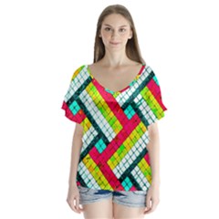 Pop Art Mosaic V-neck Flutter Sleeve Top by essentialimage365
