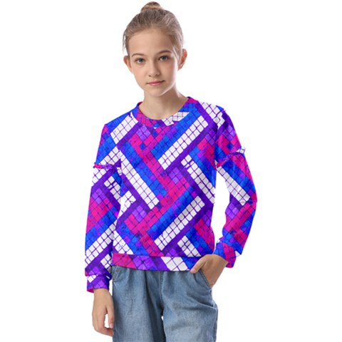 Pop Art Mosaic Kids  Long Sleeve Tee With Frill  by essentialimage365