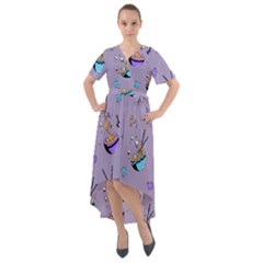 Japanese Ramen Sushi Noodles Rice Bowl Food Pattern Front Wrap High Low Dress by DinzDas
