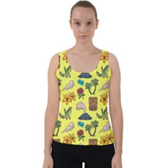 Tropical Island Tiki Parrots, Mask And Palm Trees Velvet Tank Top by DinzDas