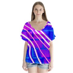 Pop Art Neon Wall V-neck Flutter Sleeve Top by essentialimage365