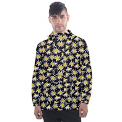 White Floral Love Men s Front Pocket Pullover Windbreaker by designsbymallika