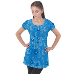 Folk Flowers Art Pattern Floral  Surface Design  Seamless Pattern Puff Sleeve Tunic Top by Eskimos