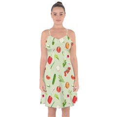 Seamless Pattern With Vegetables  Delicious Vegetables Ruffle Detail Chiffon Dress by SychEva