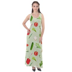 Seamless Pattern With Vegetables  Delicious Vegetables Sleeveless Velour Maxi Dress by SychEva