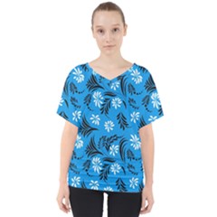 Folk Flowers Art Pattern Floral  Surface Design  Seamless Pattern V-neck Dolman Drape Top by Eskimos