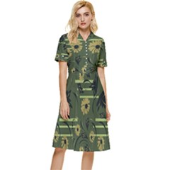 Folk Flowers Art Pattern Floral  Surface Design  Seamless Pattern Button Top Knee Length Dress by Eskimos