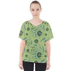 Folk Flowers Art Pattern V-neck Dolman Drape Top by Eskimos