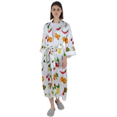 Fruits, Vegetables And Berries Maxi Satin Kimono by SychEva
