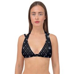 Black And White Funny Monster Print Pattern Double Strap Halter Bikini Top by dflcprintsclothing