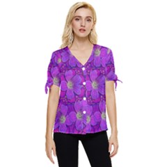 Fantasy Flowers In Paradise Calm Style Bow Sleeve Button Up Top by pepitasart