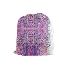Biro On Pink Symmetry Drawstring Pouch (large) by kaleidomarblingart