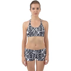 Black And White Geometric Print Back Web Gym Set by dflcprintsclothing