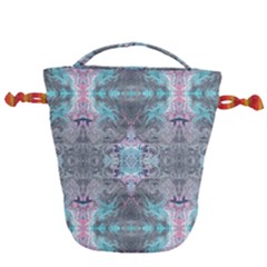 Turquoise Pink Module  Drawstring Bucket Bag by kaleidomarblingart