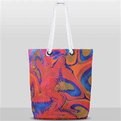 Red Flames Full Print Rope Handle Tote (small) by kaleidomarblingart