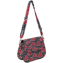 Red Black Waves Saddle Handbag by designsbymallika