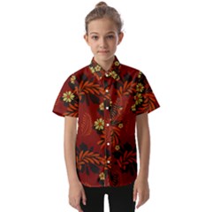 Folk Flowers Pattern Kids  Short Sleeve Shirt by Eskimos