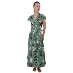 Folk Flowers Pattern Flutter Sleeve Maxi Dress by Eskimos