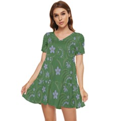 Folk Flowers Pattern Floral Surface Design Tiered Short Sleeve Mini Dress by Eskimos