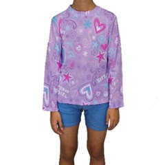  Hearts And Stars On Light Purple  Kids  Long Sleeve Swimwear by AnkouArts
