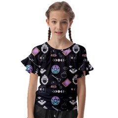 Small Witch Goth Pastel Print Kids  Cut Out Flutter Sleeves by NerdySparkleGoth