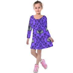 Friggin Bats Pattern Kids  Long Sleeve Velvet Dress by NerdySparkleGoth