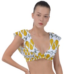 Juicy Yellow Pear Plunge Frill Sleeve Bikini Top by SychEva