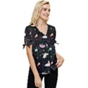 Funny Astronauts, Rockets And Rainbow Space Bow Sleeve Button Up Top View3