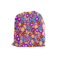 Flower Bomb1 Drawstring Pouch (large) by PatternFactory