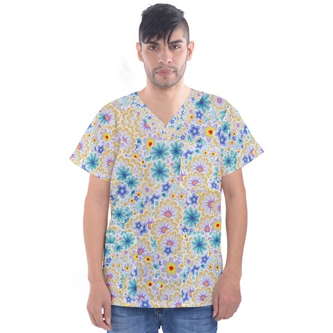 Flower Bomb 2 Men s V-neck Scrub Top by PatternFactory