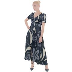 Folk Flowers Pattern  Button Up Short Sleeve Maxi Dress by Eskimos