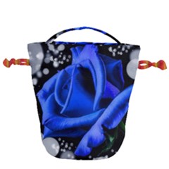 Blue-rose-rose-rose-bloom-blossom Drawstring Bucket Bag by Sapixe