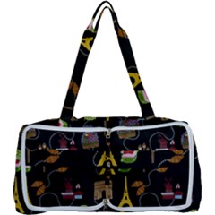 Paris Street Pattern On Black Multi Function Bag by Daria3107