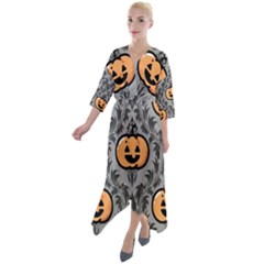 Pumpkin Pattern Quarter Sleeve Wrap Front Maxi Dress by NerdySparkleGoth