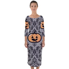 Pumpkin Pattern Quarter Sleeve Midi Bodycon Dress by NerdySparkleGoth